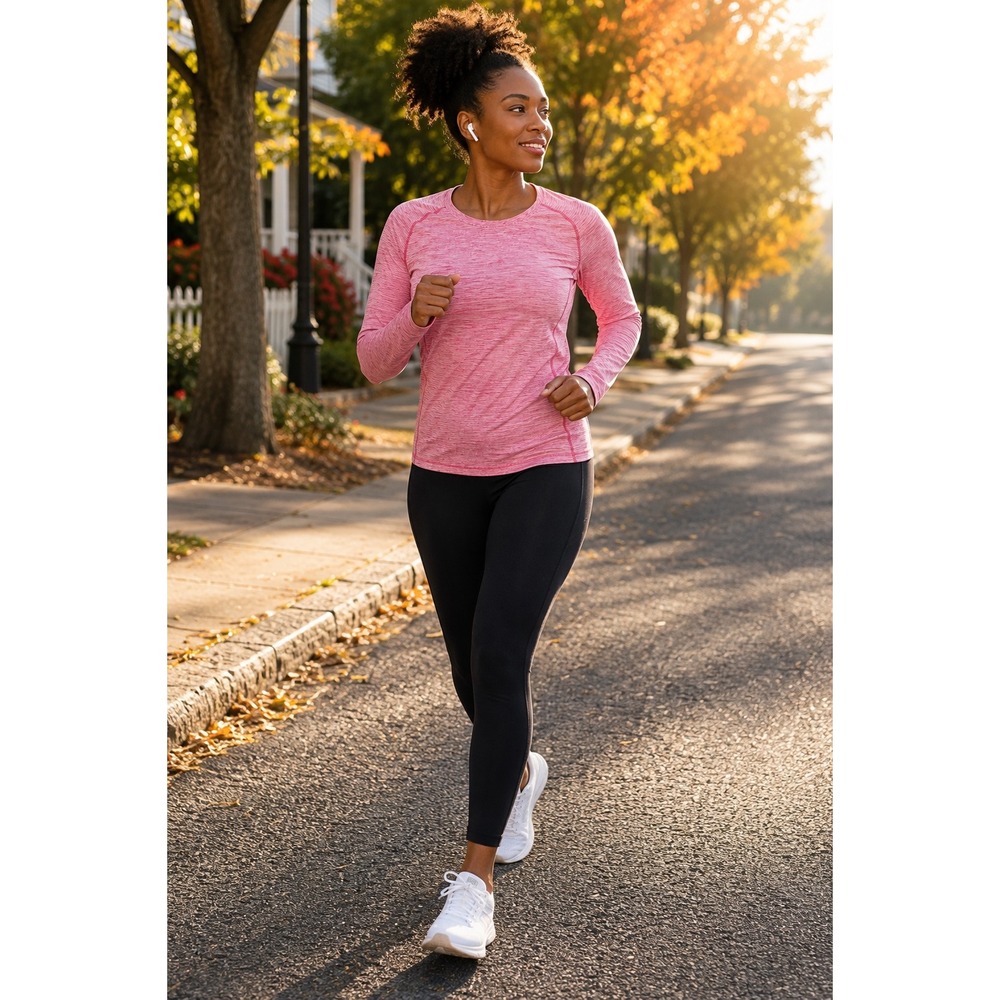Athletic Works Womens Small Pink Space Dye Long Sleeve Running Workout Top
